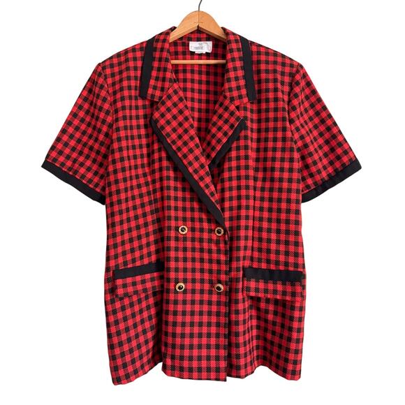 Vintage Blazer Plaid Short Sleeve Old Money Quiet Luxury Buffalo Check Retro - Picture 1 of 7